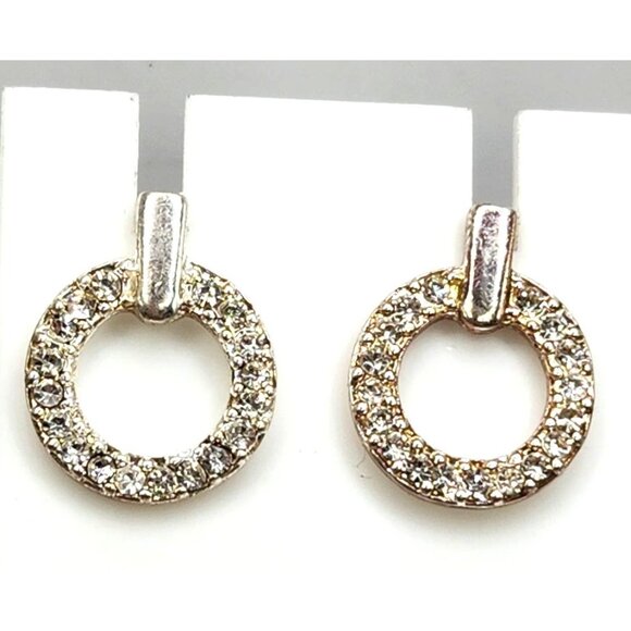 Silver Tone Rhinestone Circle Earrings - Picture 2 of 2